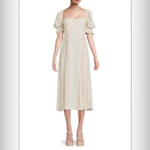 WeWoreWhat Cream Ruched Maxi Gown with Puff Sleeves